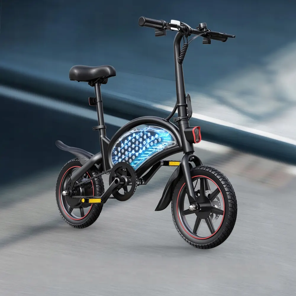Bici elettrica DYU D3F con telaio di taglia M, adatta a ciclisti medi.