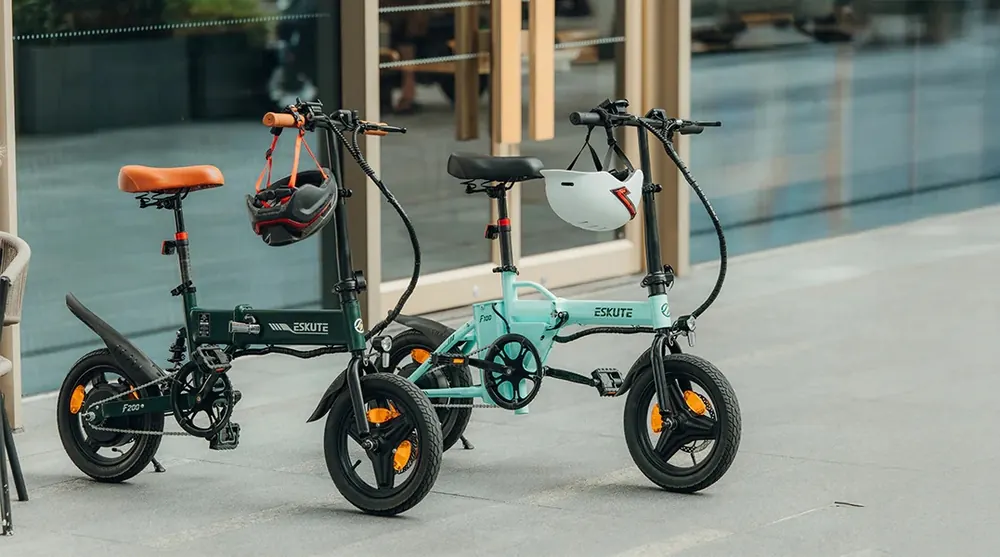 E-bike pieghevole ESKUTE F200 14 pollici vista laterale completa