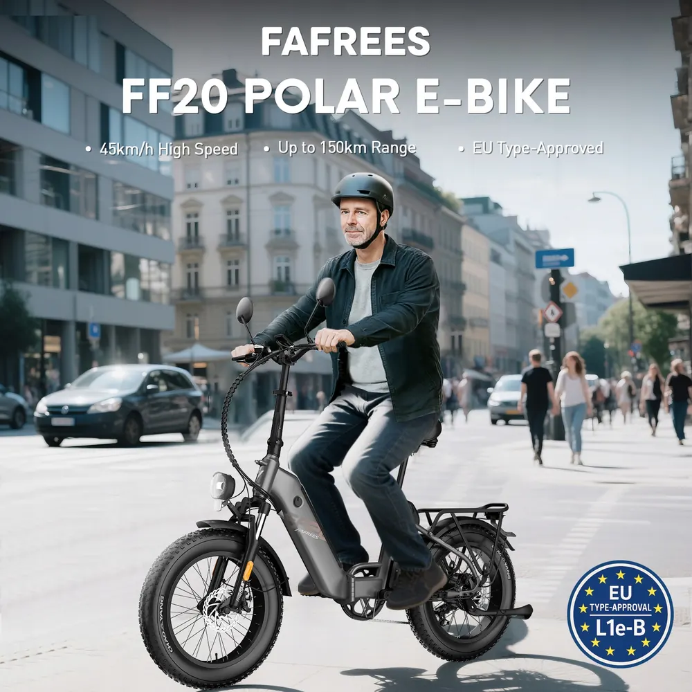 Fafrees FF20 Polar con freni a disco meccanici, bici elettrica pieghevole nera