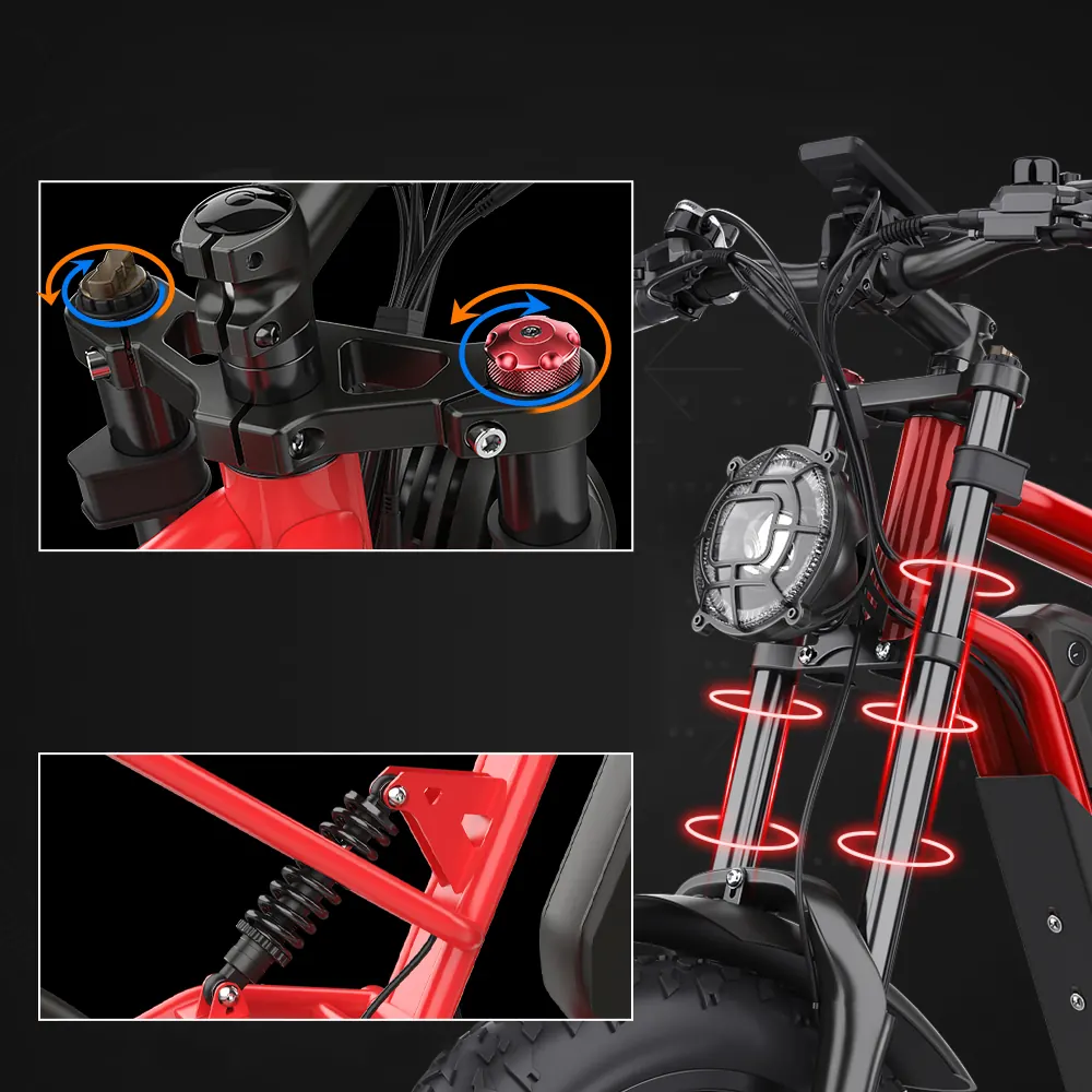 Bici elettrica Hidoes B6 rossa con telaio robusto e batteria 48V 15Ah