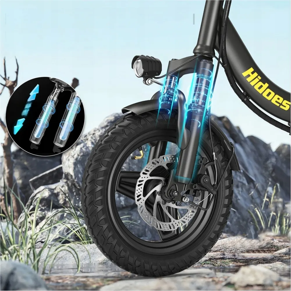 Bici elettrica pieghevole Hidoes C5 di colore nero.