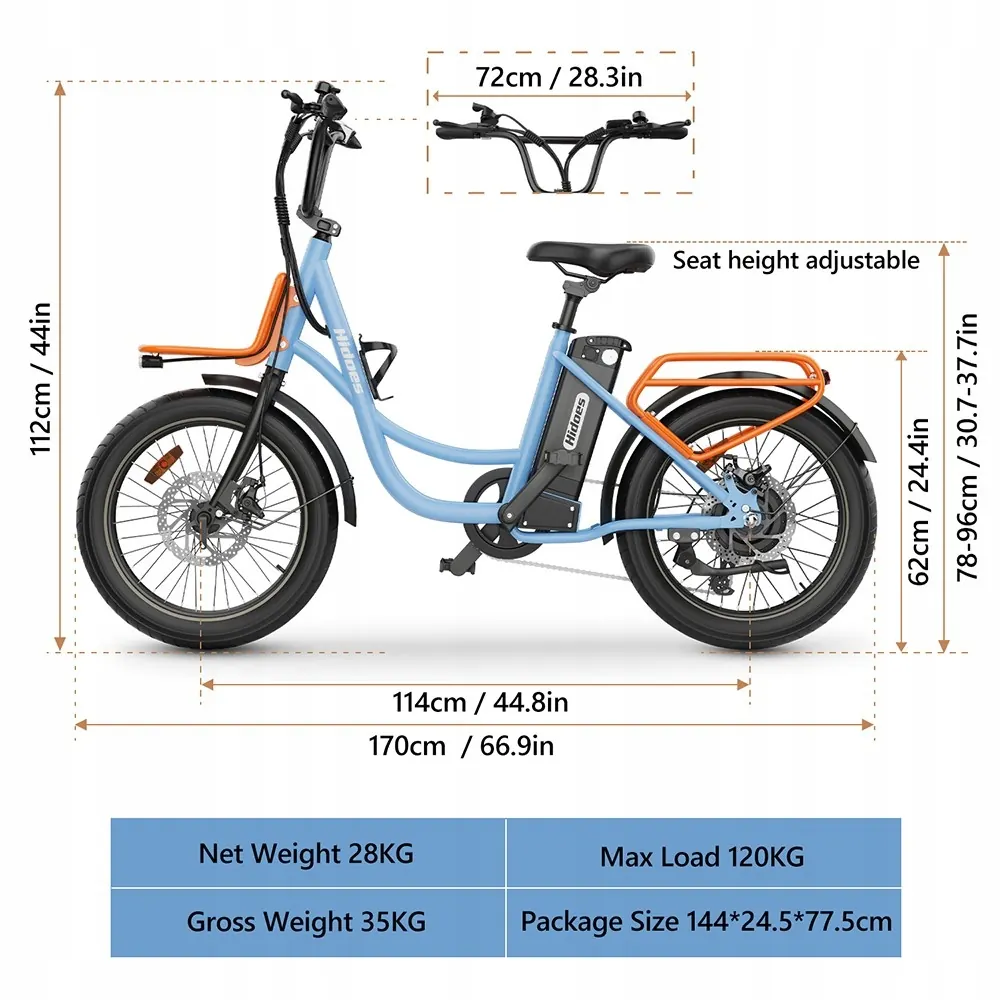 Bici elettrica Hidoes C6 con portata massima 120 kg e batteria 13Ah