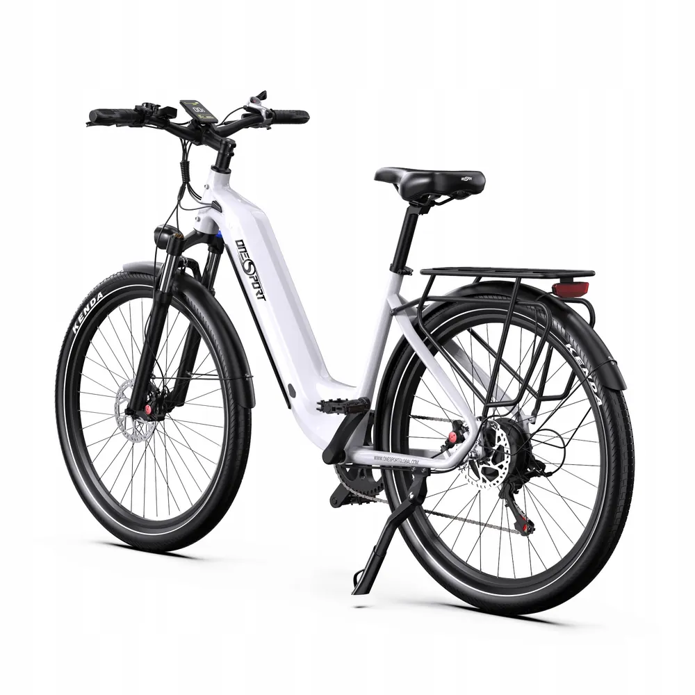 Logo Onesport sul telaio della bici elettrica OT05 bianca