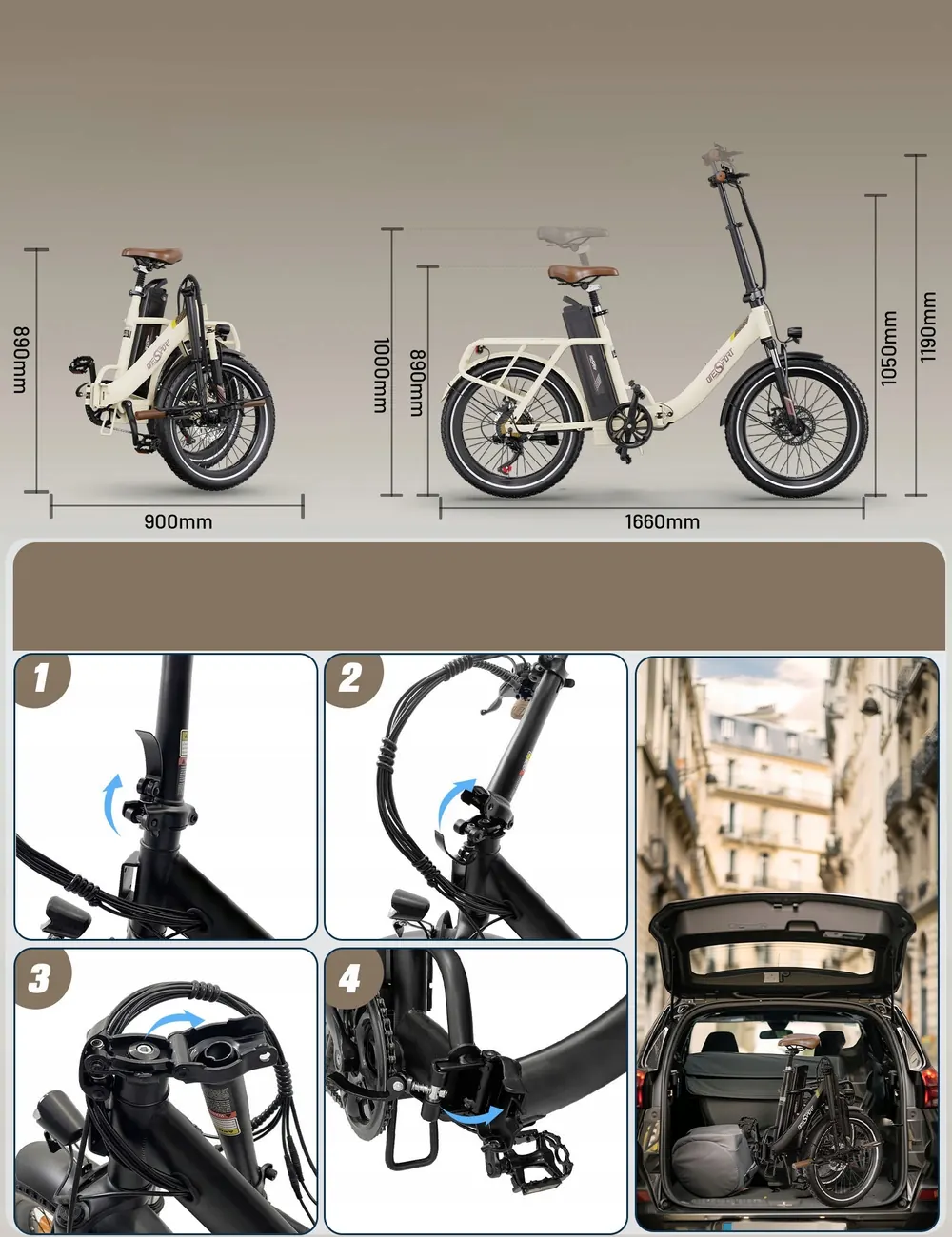 Telaio in acciaio della bici elettrica pieghevole ONESPOT OT16-2