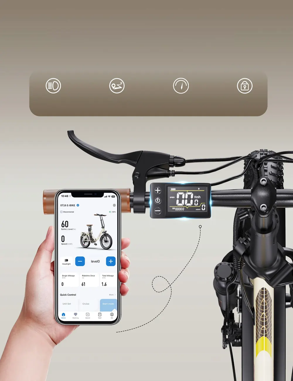 Logo Onesport sul telaio della bici elettrica pieghevole ONESPOT OT16-2