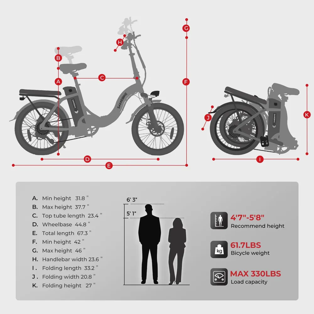 SAMEBIKE CY20 Bici Elettrica Pieghevole image 14