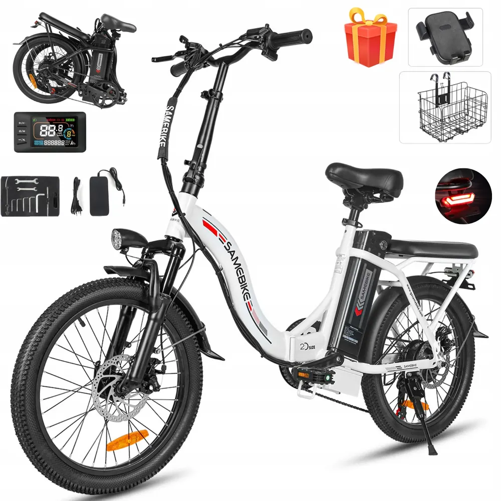 SAMEBIKE CY20 bici elettrica pieghevole 36V 20 pollici bianca