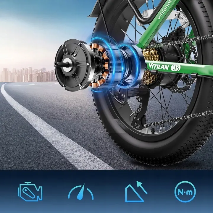 Bici elettrica VITILAN U3 di colore verde brillante