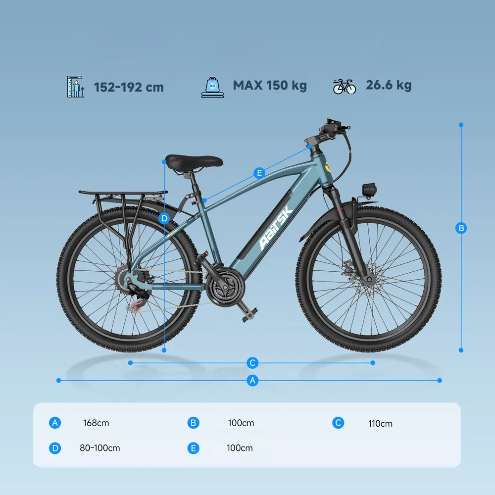 Aairsk S800 Bici Elettrica Urbana 26" con Batteria Rimovibile image 12