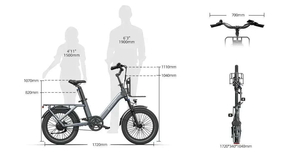 ADO Air One Pro | Ultra bicicletta elettrica familiare, vista laterale completa con telaio in alluminio e ruote da 20 pollici.