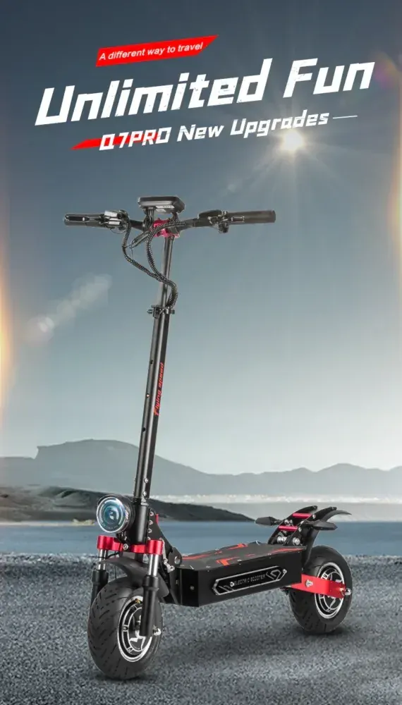 Freno a disco idraulico anteriore e posteriore sul Boyueda Q7 Pro Max, con pinze e rotori visibili.