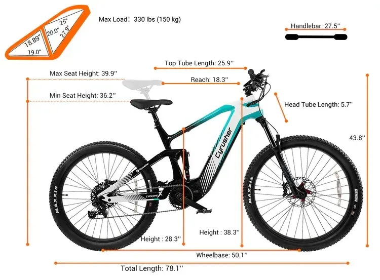 Cyrusher Cyclone X in vista laterale completa, telaio in carbonio e sospensioni