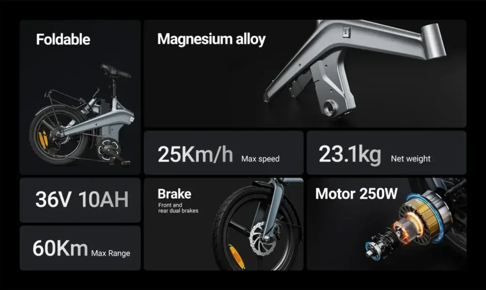 DYU T1 Bici Elettrica Pieghevole da 20 Pollici image 4