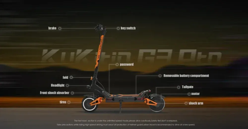 Kukirin G3 Pro: batteria rimovibile da 52V 23Ah estratta dal telaio, con connettore e maniglia.