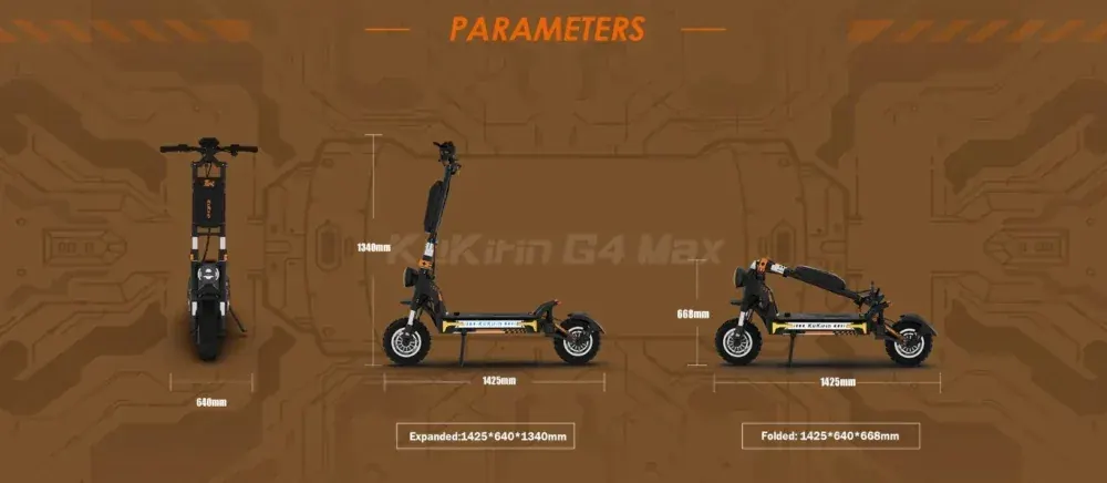 Kukirin G4 Max, vista laterale completa, scooter elettrico robusto con pneumatici 12 pollici.