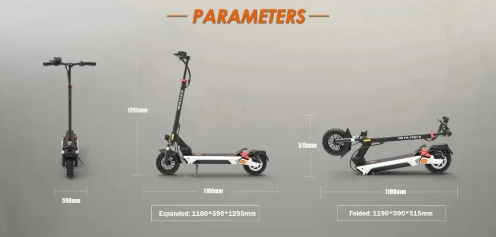 Kukirin M4 Max, vista laterale completa, scooter elettrico con manubrio alto e ruote da 10 pollici.