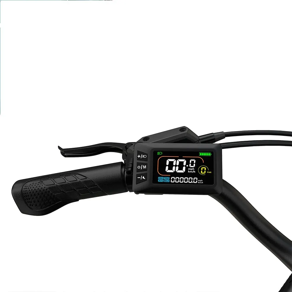 Display LCD resistente all'acqua montato sul manubrio della VELOPRO C1 Pro