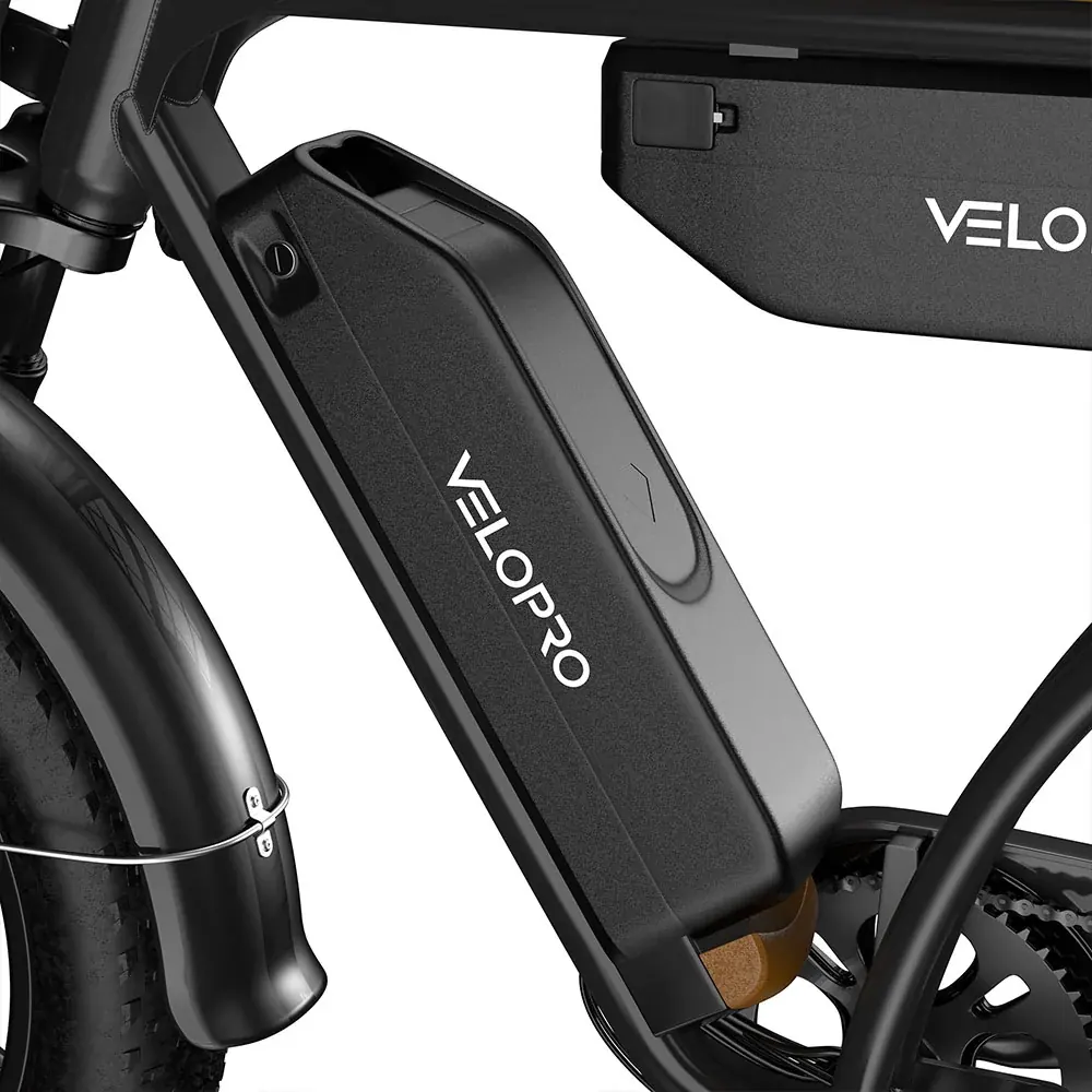 Batteria removibile con il logo VELOPRO montata sul telaio della VELOPRO M9